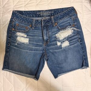 American Eagle Outfitters Distressed Blue Cropped Jeans Shorts